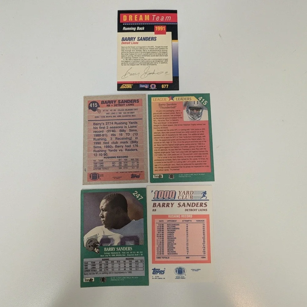Barry Sanders 5 Card Lot NFL Topps Fleer Score Hall of Fame